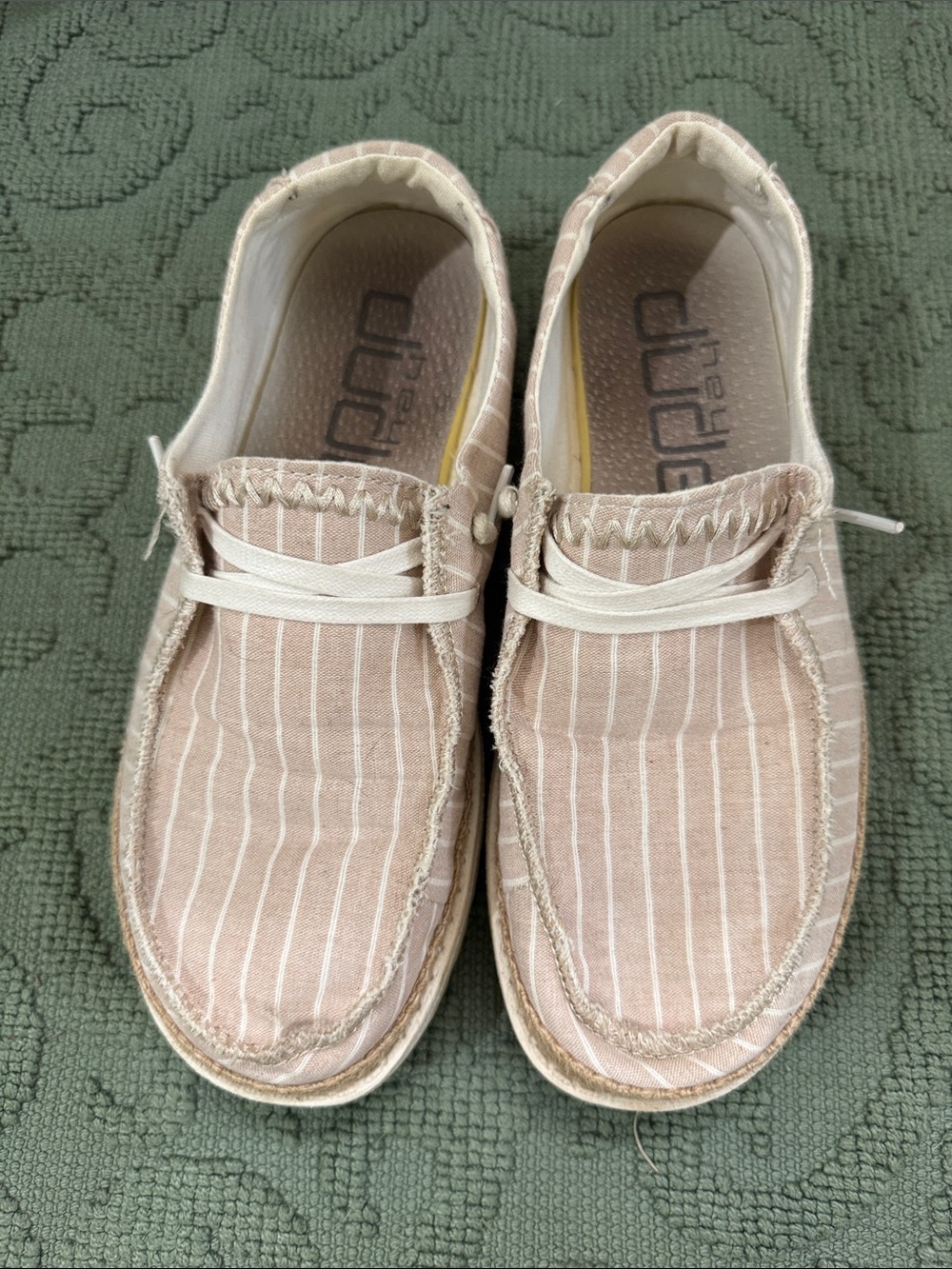 Hey Dude Women's Slip-On Sneakers in Blush Pink Pinstripe